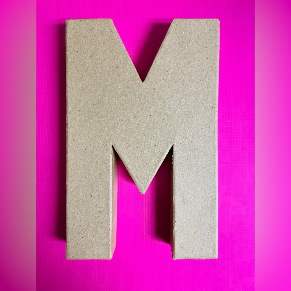 NWT. Block chunky paper mache letter “M”. Natural tan color.